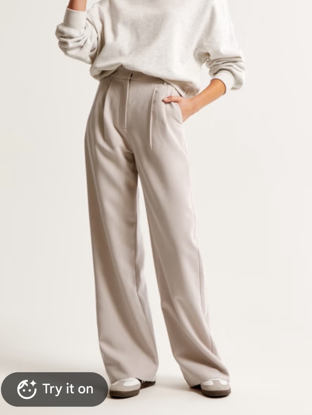 Abercrombie & Fitch Wide Leg Tailored Pants in Light Taupe